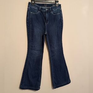 Judy Blue flare Leg Jeans trouser hem side seam dark wash